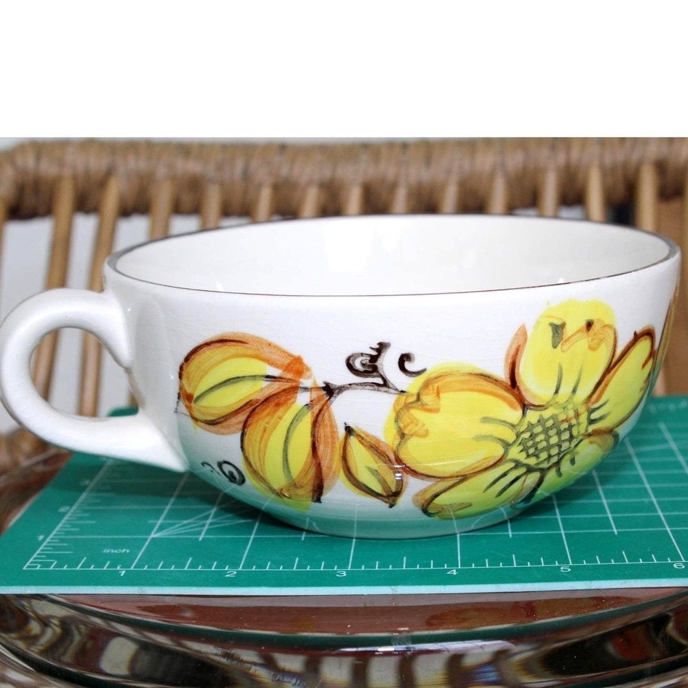 Country Casual Floral Soup Mug Ceramic Hand Painted Yellow Japan Vintage